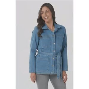 Denim & Co Womens 3X Belted‎ Easy Stretch Denim Chore Coat Jacket Light Wash NWT